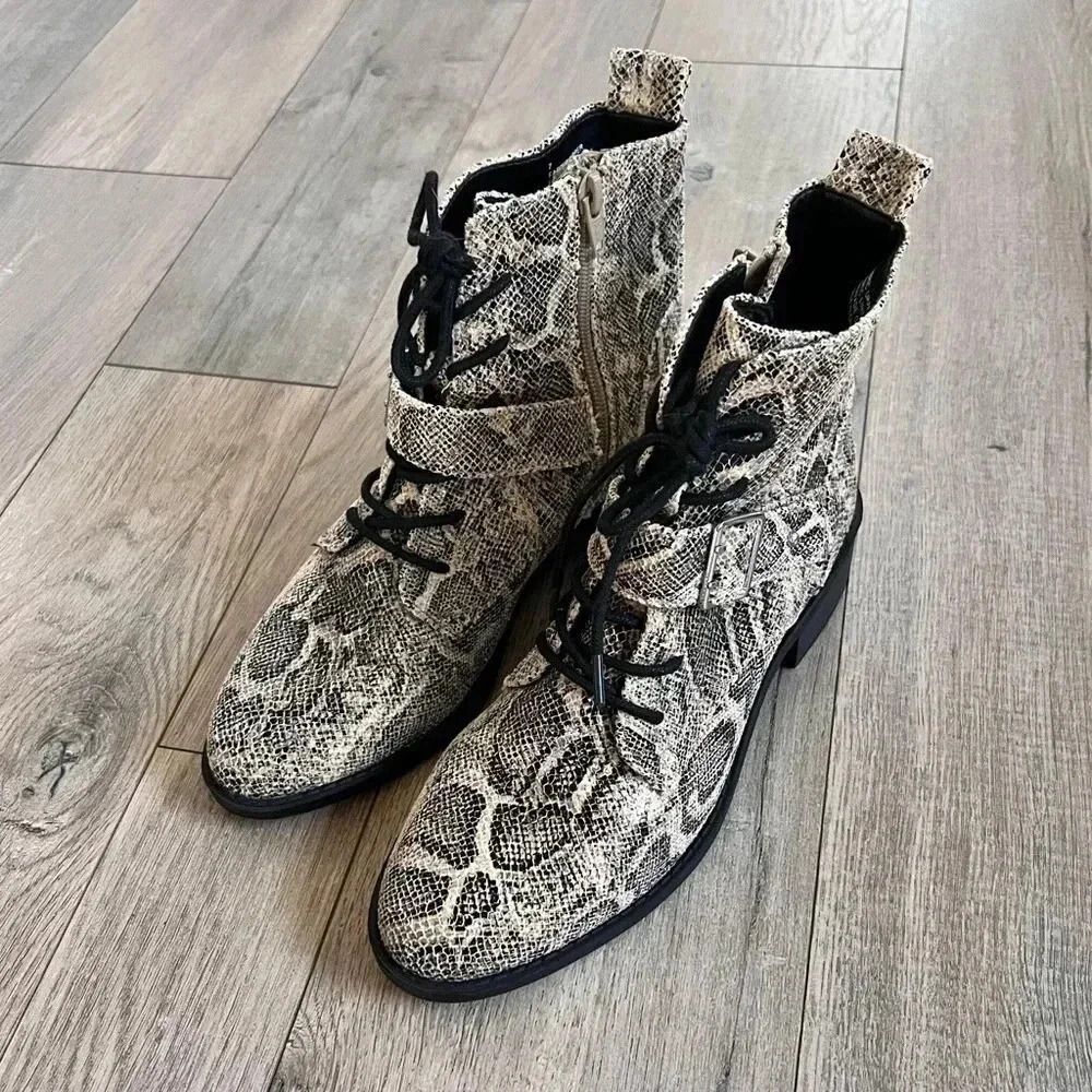 Express Python Snake Print Lace Up Combat Boots S… - image 8